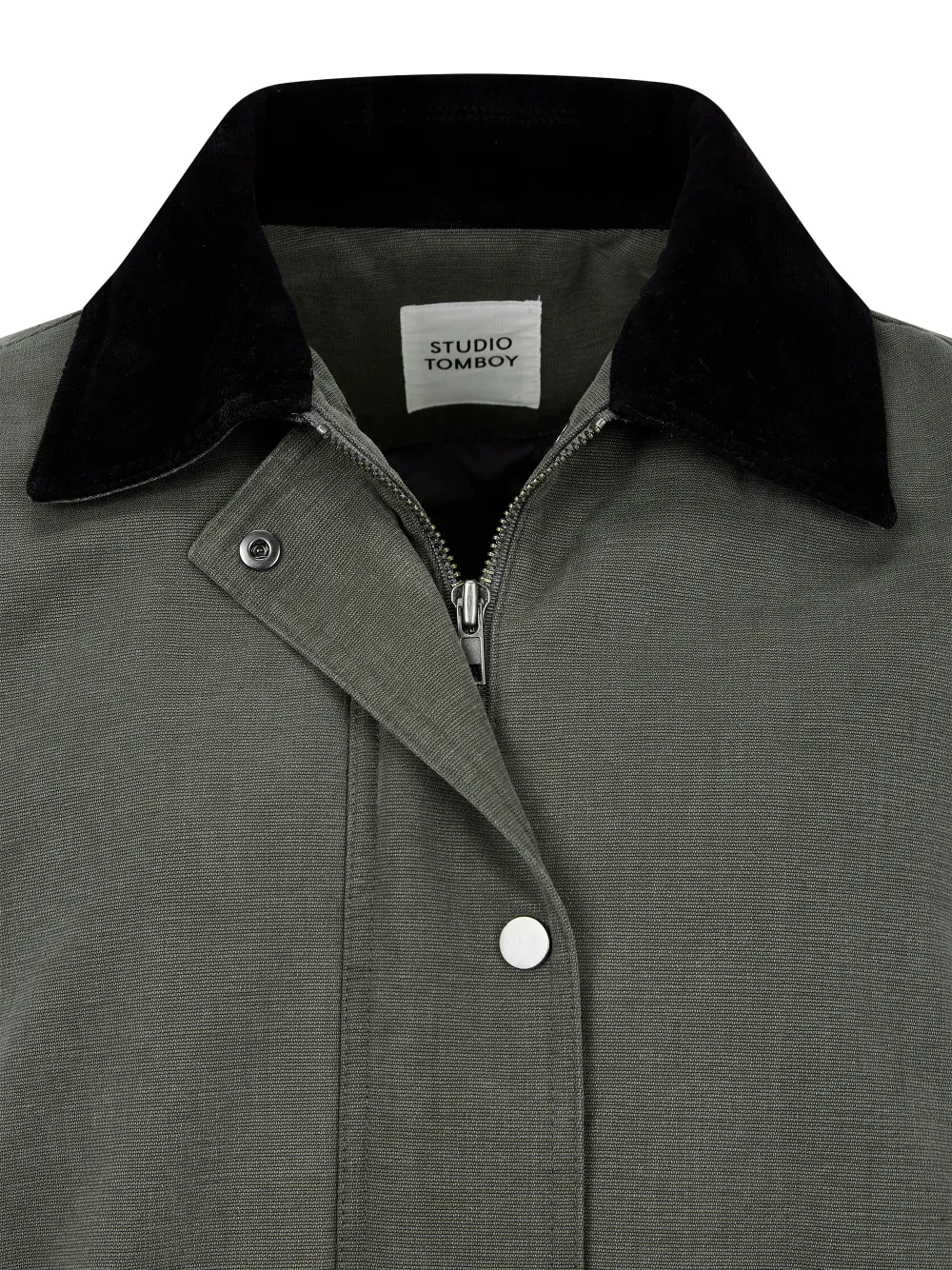 Studio Tomboy Collared Cotton Jacket In Green