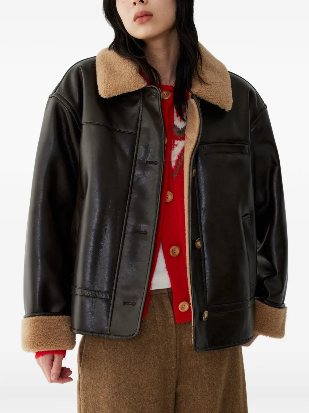 Studio Tomboy Collared Button Jacket In Brown