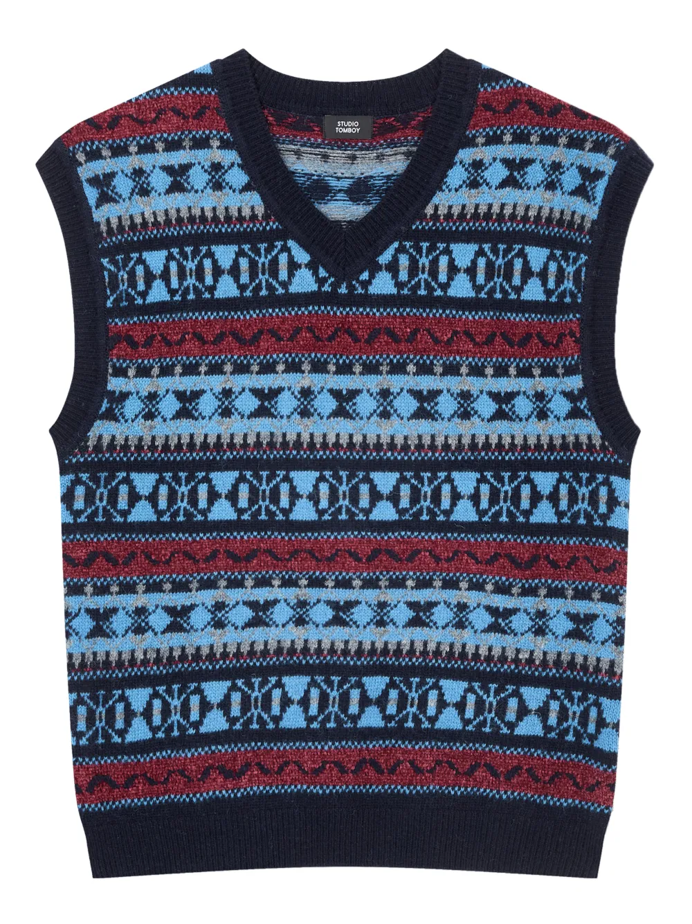 STUDIO TOMBOY geometric-pattern V-neck vest | Blue | Image 1