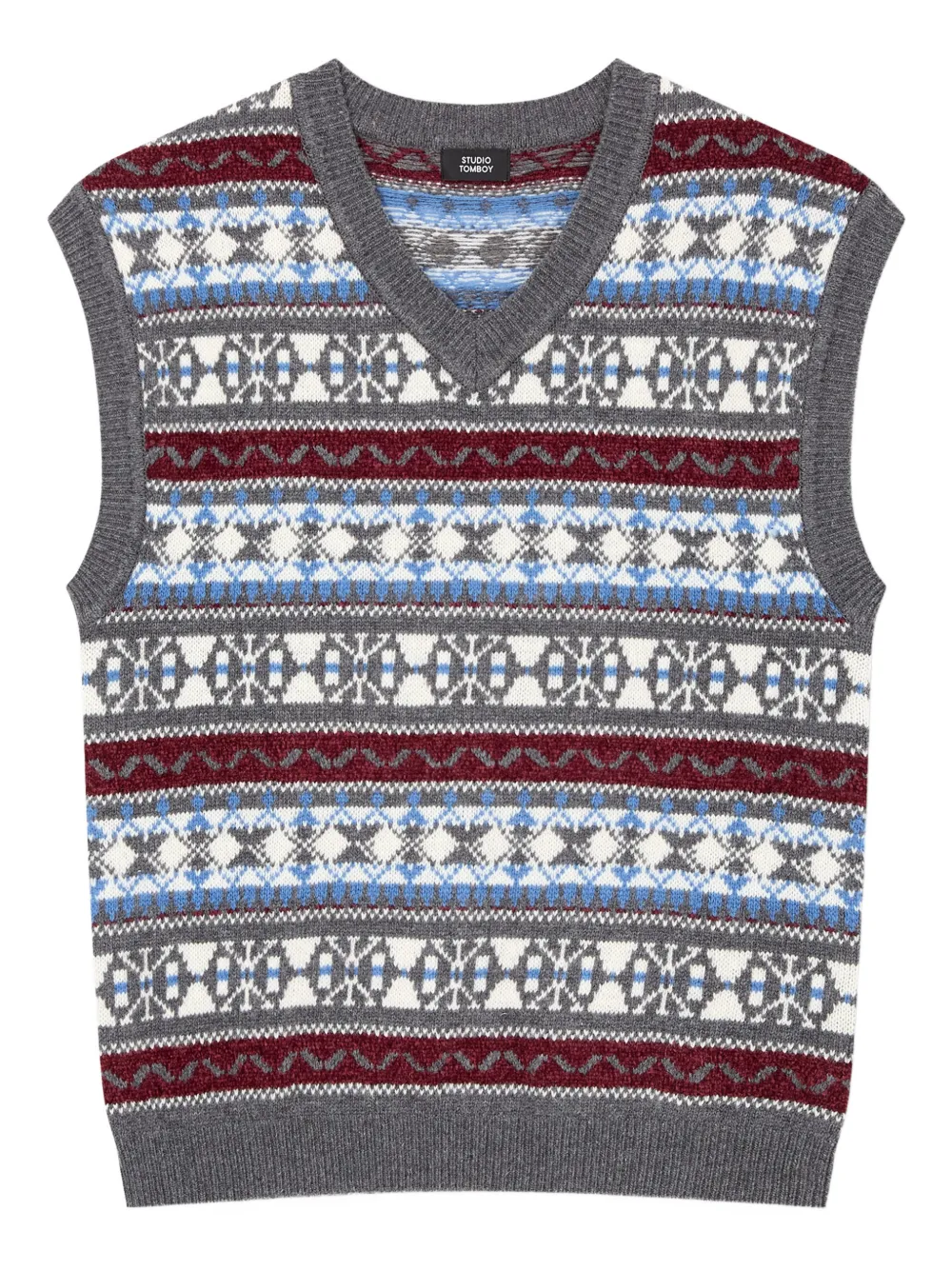 STUDIO TOMBOY geometric-pattern V-neck vest | Grey | Image 1