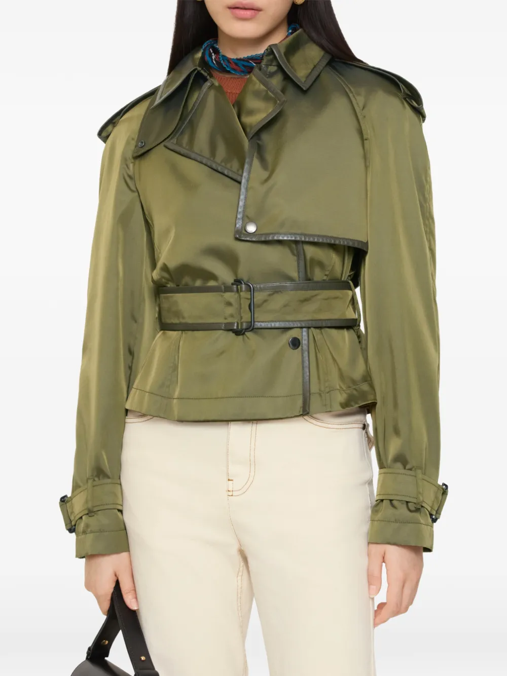 Burberry Leather-trimmed Press-stud Jacket In Green