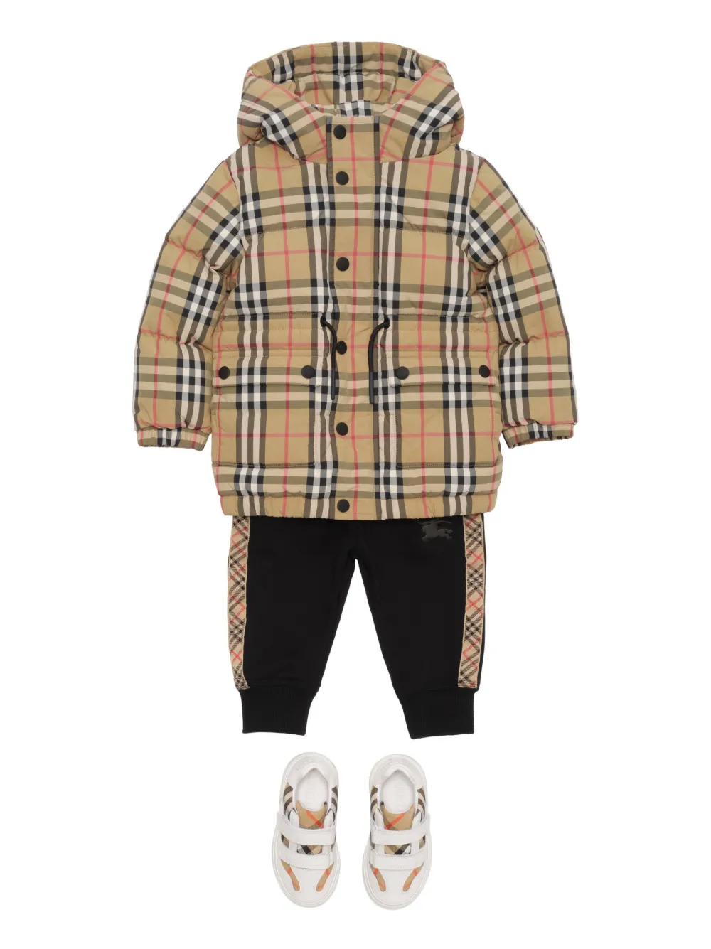 Burberry Kids Karierte Steppjacke mit Kapuze - Nude