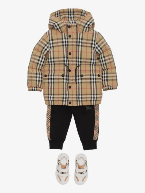 Burberry Kids チェック フーデッド パデッドジャケット