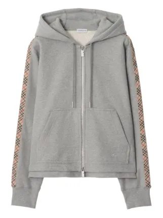 Burberry Check Trim Cotton Zip Hoodie | Grey | FARFETCH