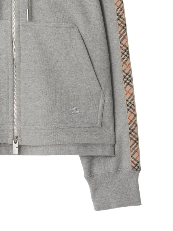 Burberry Check Trim Cotton Zip Hoodie | Grey | FARFETCH