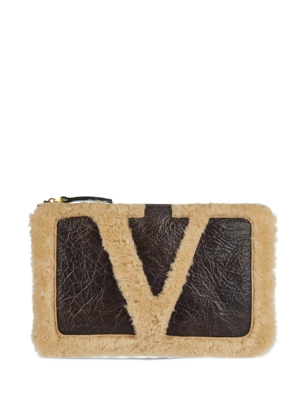 Valentino Garavani Viva Superstar sheepskin clutch bag - Marrone