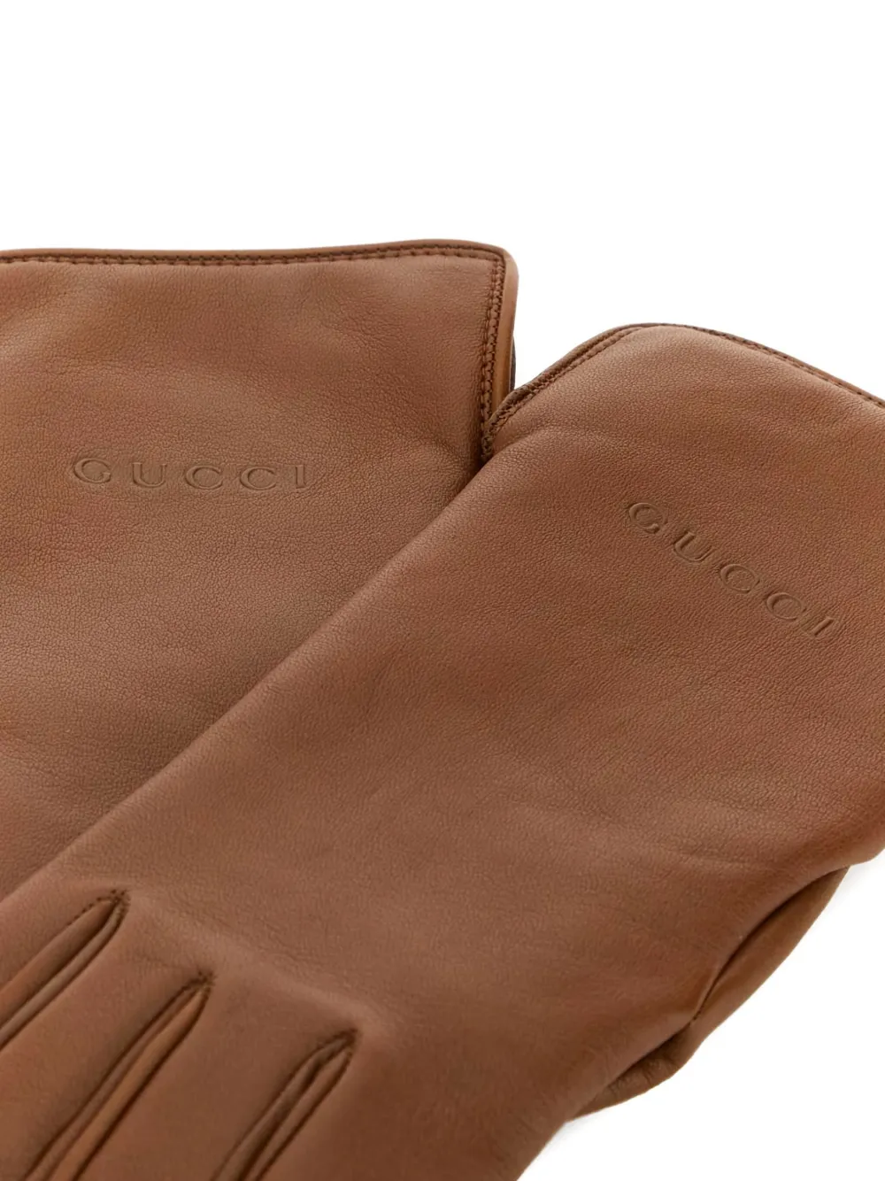 Gucci Leren handschoenen met logo-reliëf Bruin
