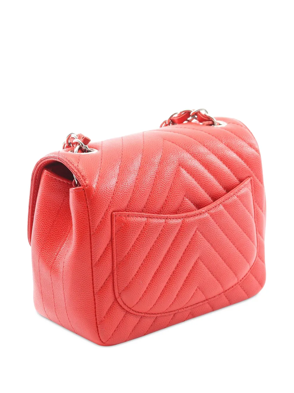 CHANEL Pre-owned 2017-2018 Mini Square Classic Chevron Caviar Single Flap Crossbody Bag In Red