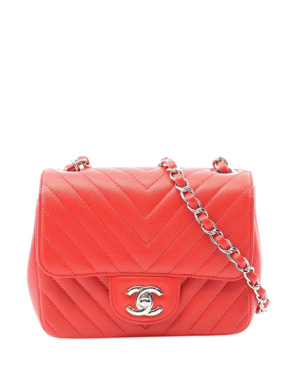 CHANEL Pre-Owned 2017-2018 Mini Square Classic Chevron Caviar Single CHANEL Pre-Owned 2017-2018 Mini Square Classic Chevron Caviar Single