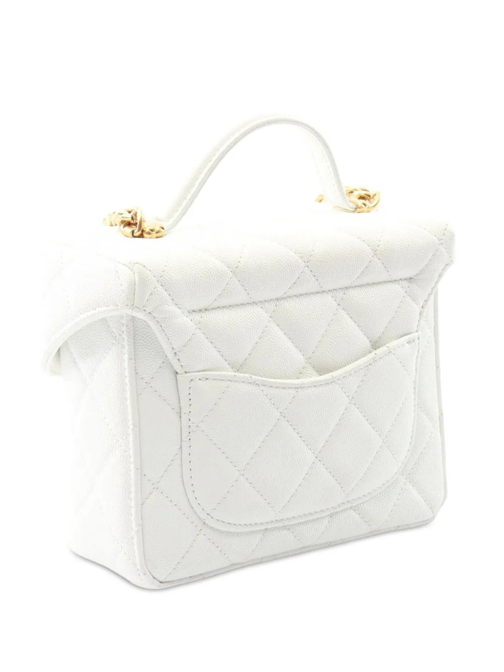 Pre-owned Chanel 2021-2025 Quilted Caviar Handy Box Vanity Case With Chain Satchel In White