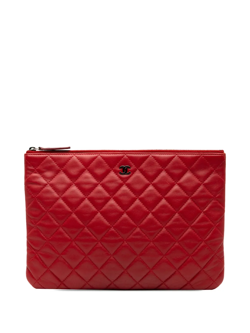 Pre-owned Chanel 2014-2015 Medium Quilted Lambskin O Case Clutch Bag In Red
