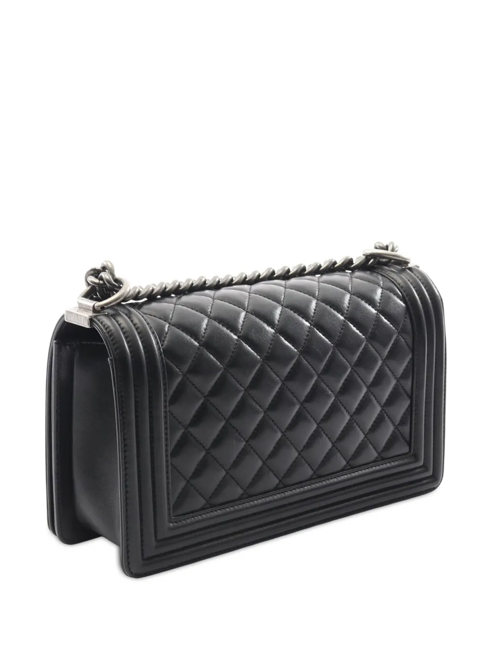 CHANEL Pre-owned 2017-2018 Old Medium Quilted Lambskin Boy Flap Crossbody Bag In Black