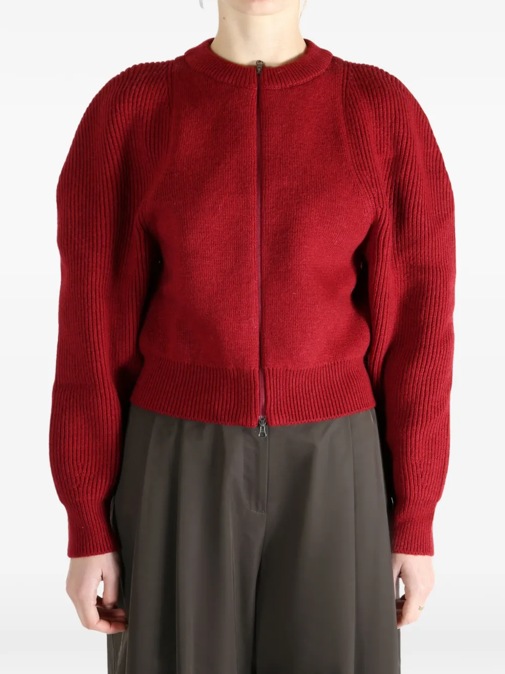 Amomento Zip-up Knitted Cardigan In Red
