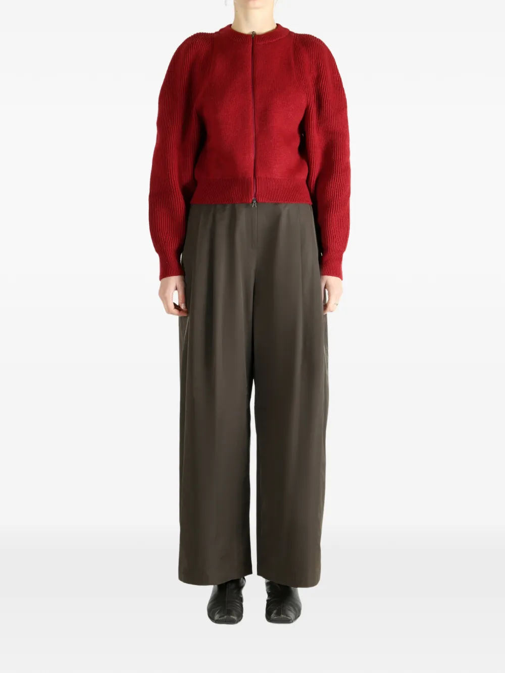 Amomento Zip-up Knitted Cardigan In Red