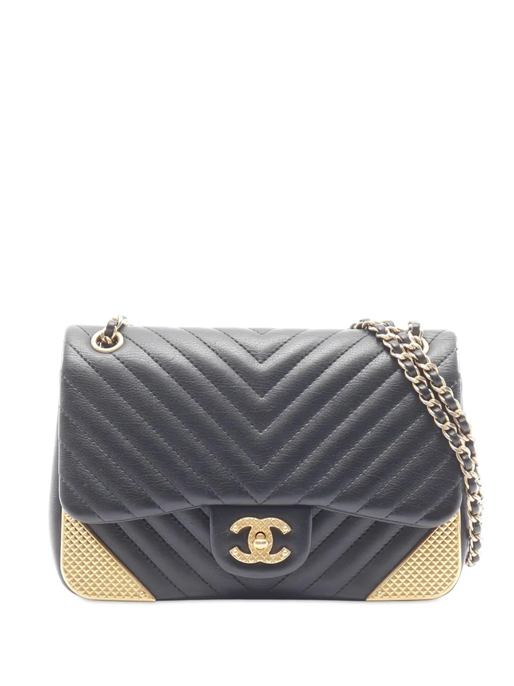 CHANEL Pre-Owned 1991-1994 Lambskin Chevron Rock The Corner Flap CHANEL Pre-Owned 1991-1994 Lambskin Chevron Rock The Corner Flap
