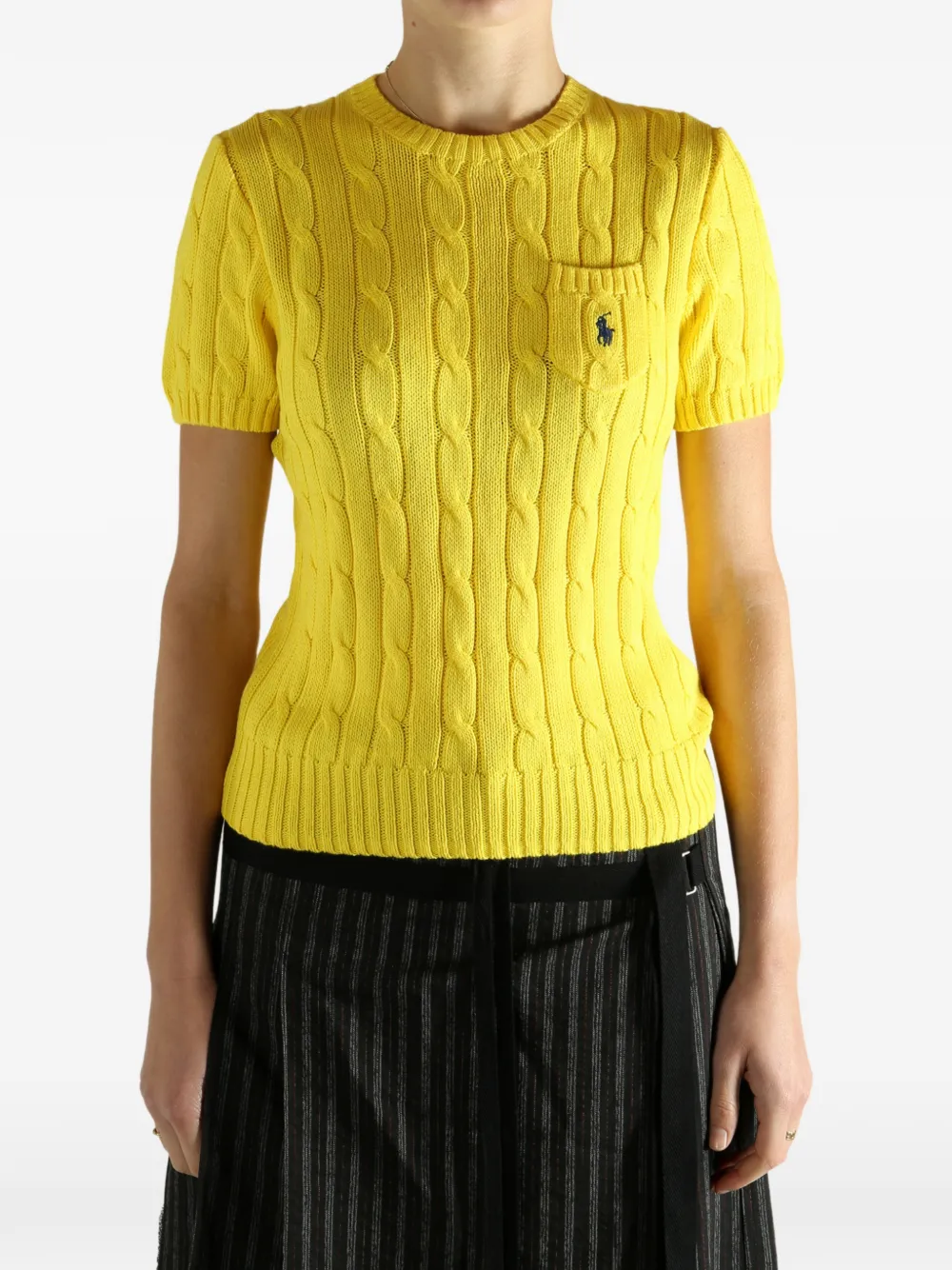 Polo Ralph Lauren Cable-knit Chest-pocket Top In Yellow