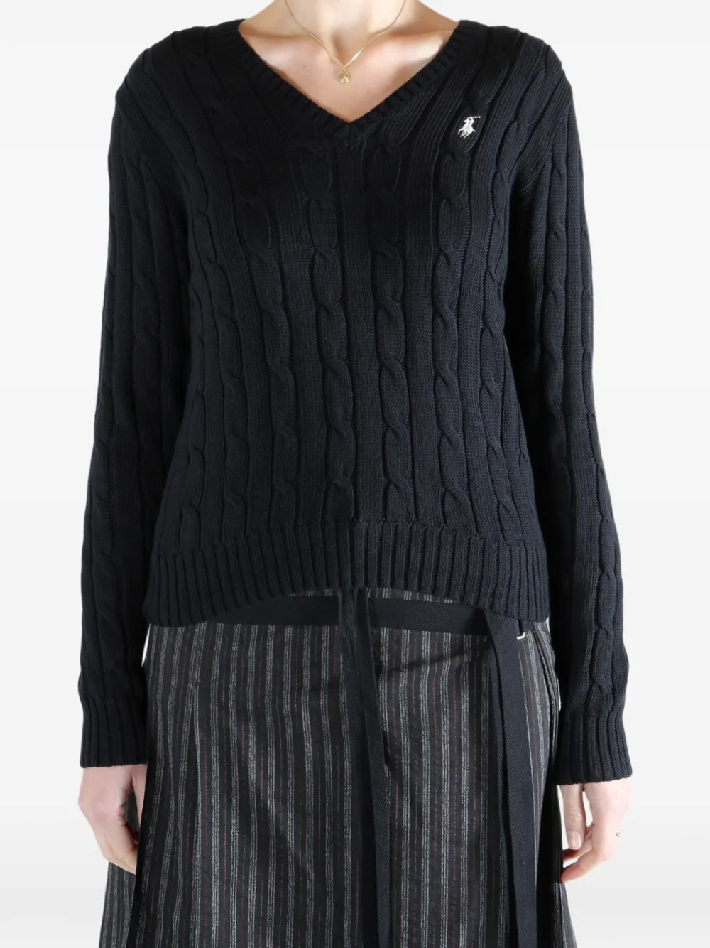 Polo Ralph Lauren Cable-knit V-neck Sweater In Black