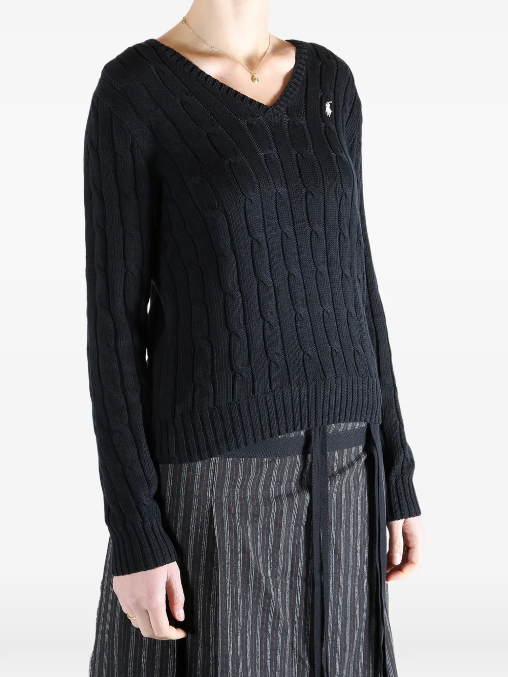 Polo Ralph Lauren Cable-knit V-neck Sweater In Black