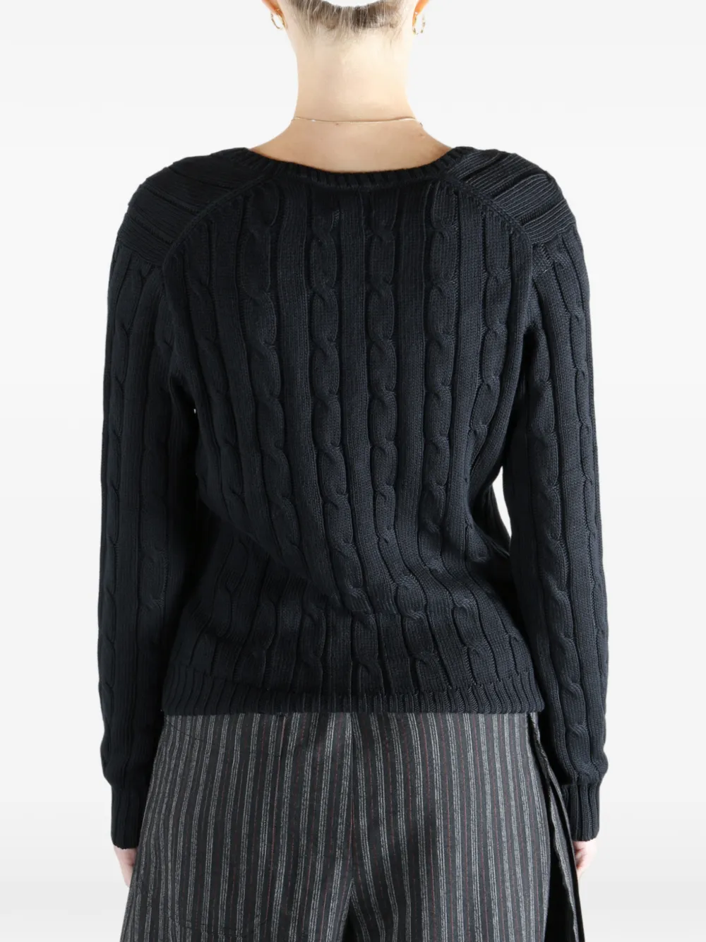Polo Ralph Lauren Cable-knit V-neck Sweater In Black