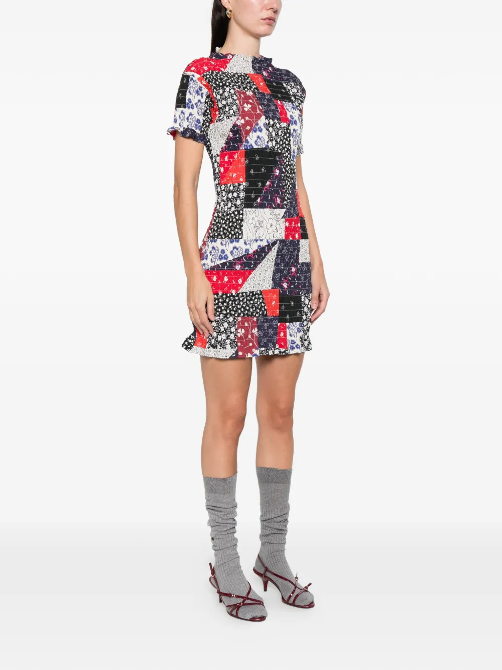 Miu patchwork mini dress Blauw