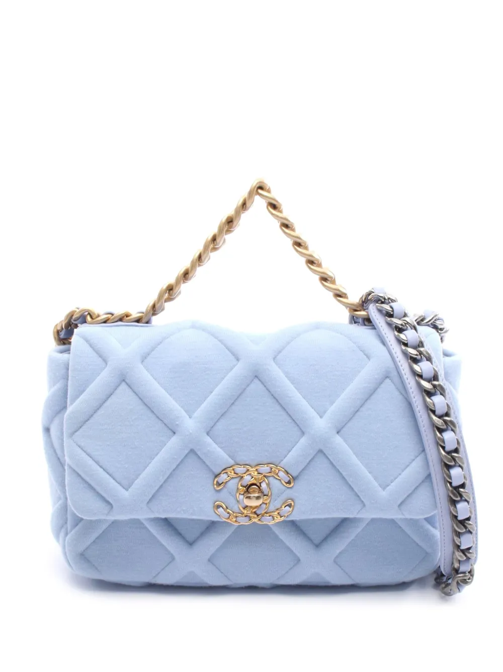 CHANEL Pre-Owned 2019 Medium Jersey 19 Flap satchel - ブルー CHANEL Pre-Owned 2019 Medium Jersey 19 Flap satchel - ブルー