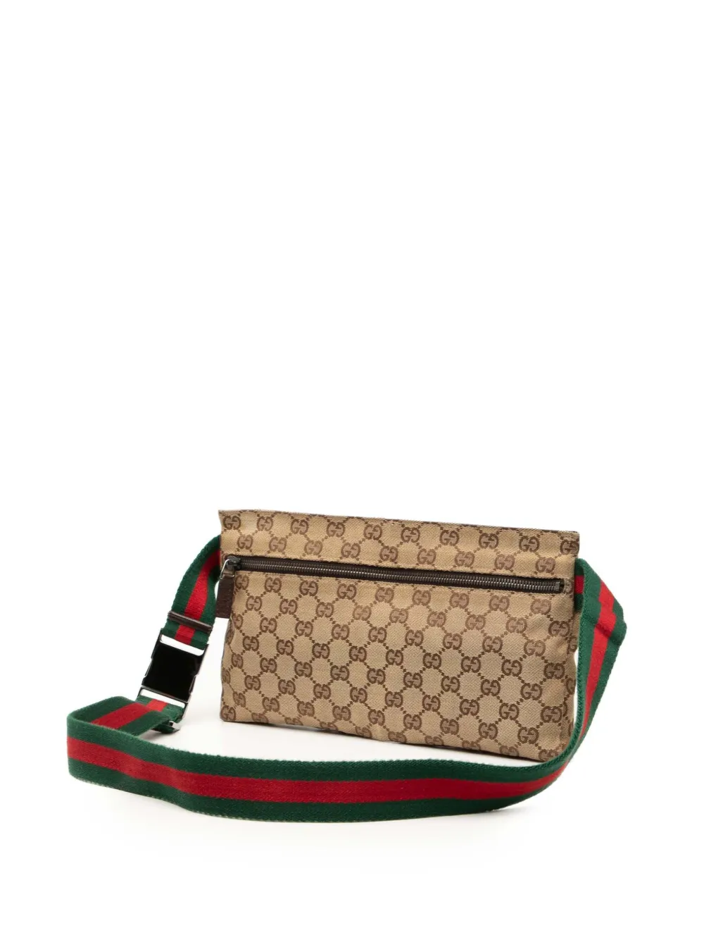 Pre-owned Gucci 2000-2015 Gg Canvas Web Double Pocket Belt Bag In Brown