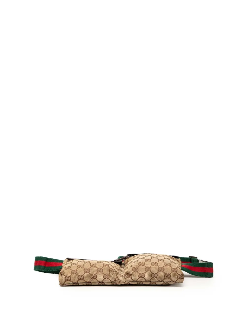 Pre-owned Gucci 2000-2015 Gg Canvas Web Double Pocket Belt Bag In Brown