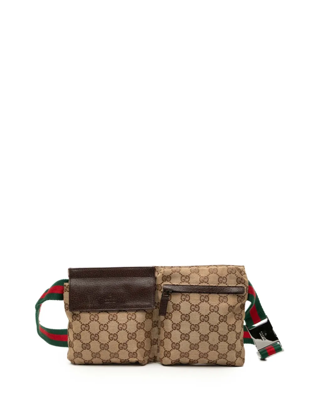 Gucci Pre-Owned 2000-2015 GG Canvas Web Double Pocket belt bag - ブラウン Gucci Pre-Owned 2000-2015 GG Canvas Web Double Pocket belt bag - ブラウン