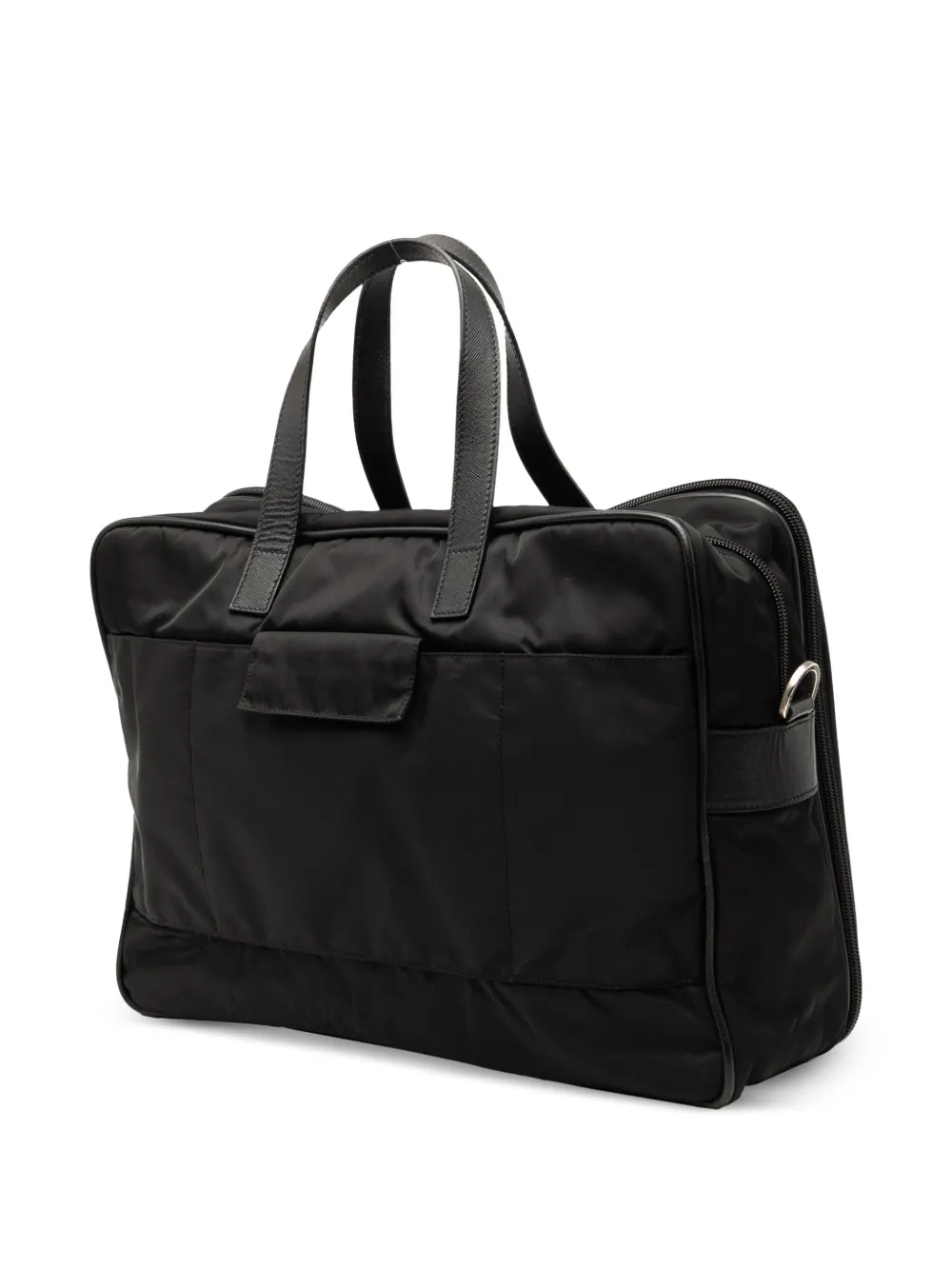 Pre-owned Prada 2013-2025 Saffiano Trimmed Tessuto Business Bag In Black