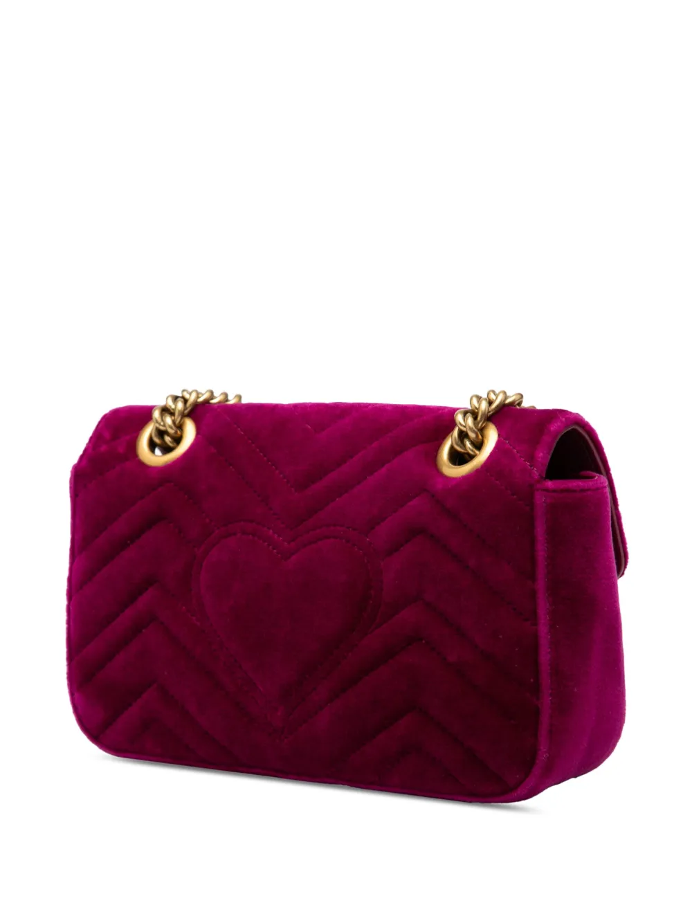 Pre-owned Gucci 2016-2025 Small Gg Marmont Matelasse Velvet Shoulder Bag In Purple