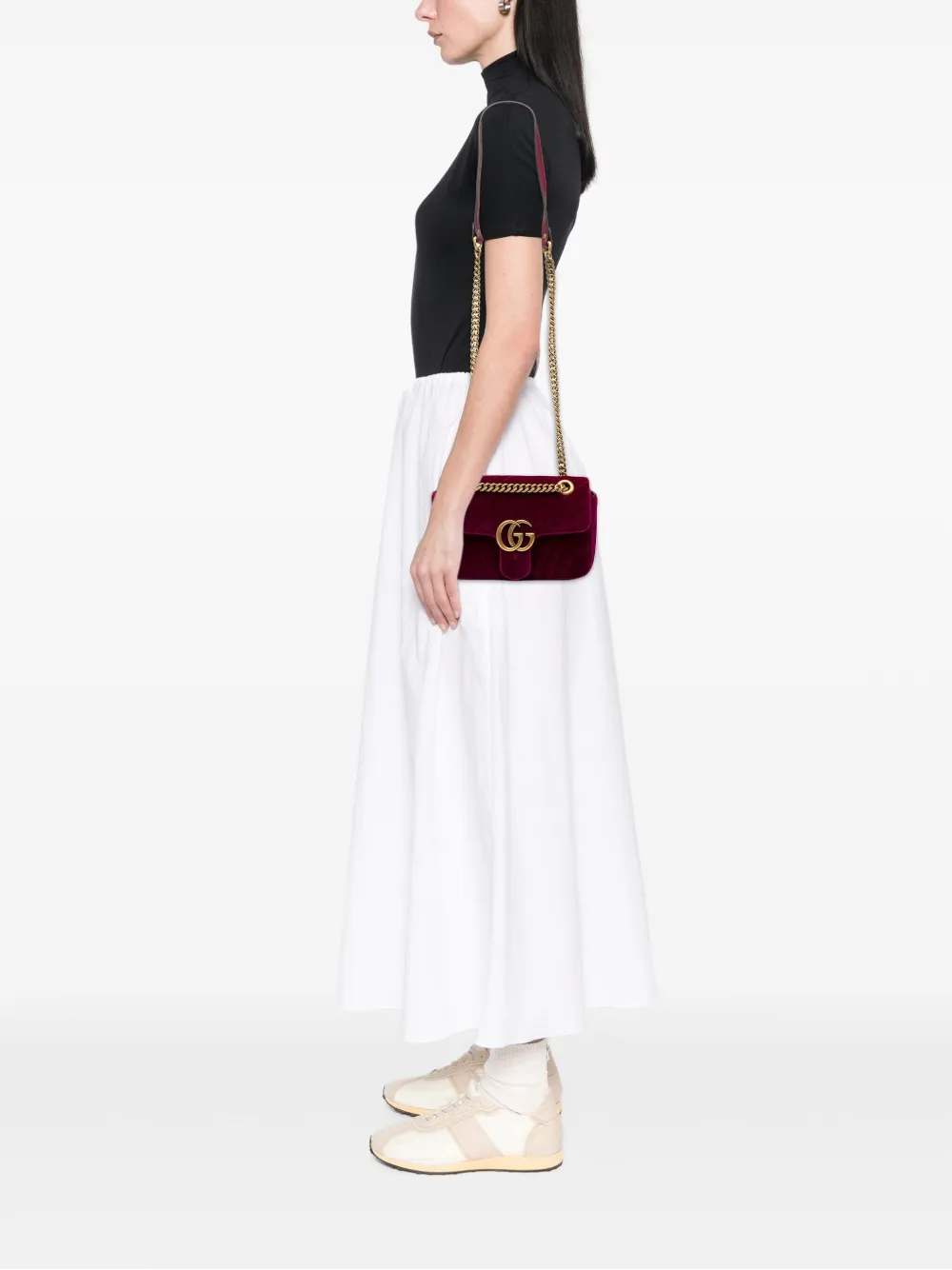 Pre-owned Gucci 2016-2025 Small Gg Marmont Matelasse Velvet Shoulder Bag In Purple