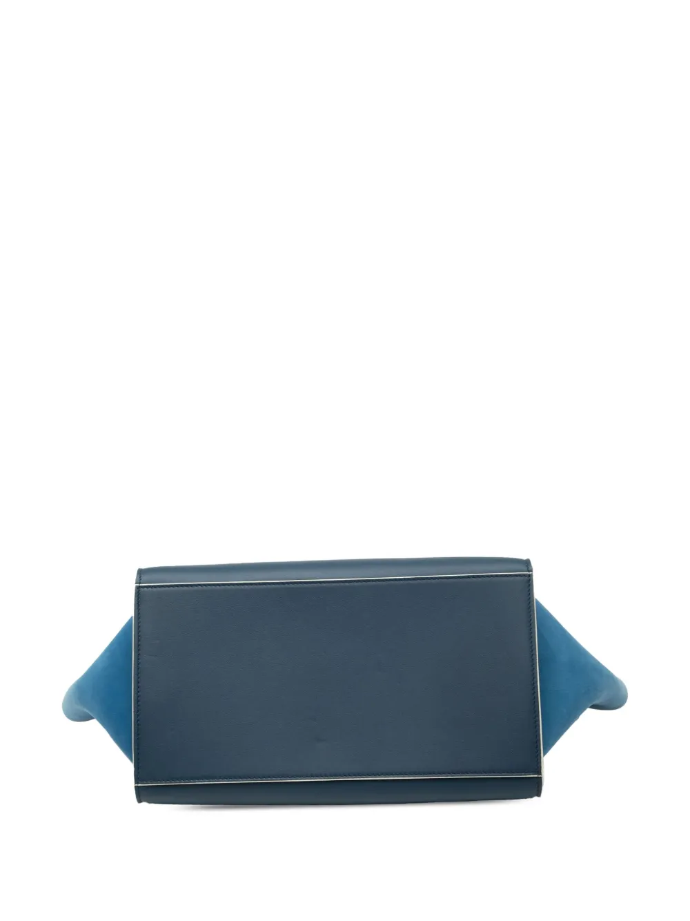 CELINE Pre-owned 2019 Small Drummed Calfskin And Suede Trapeze Satchel In Blue