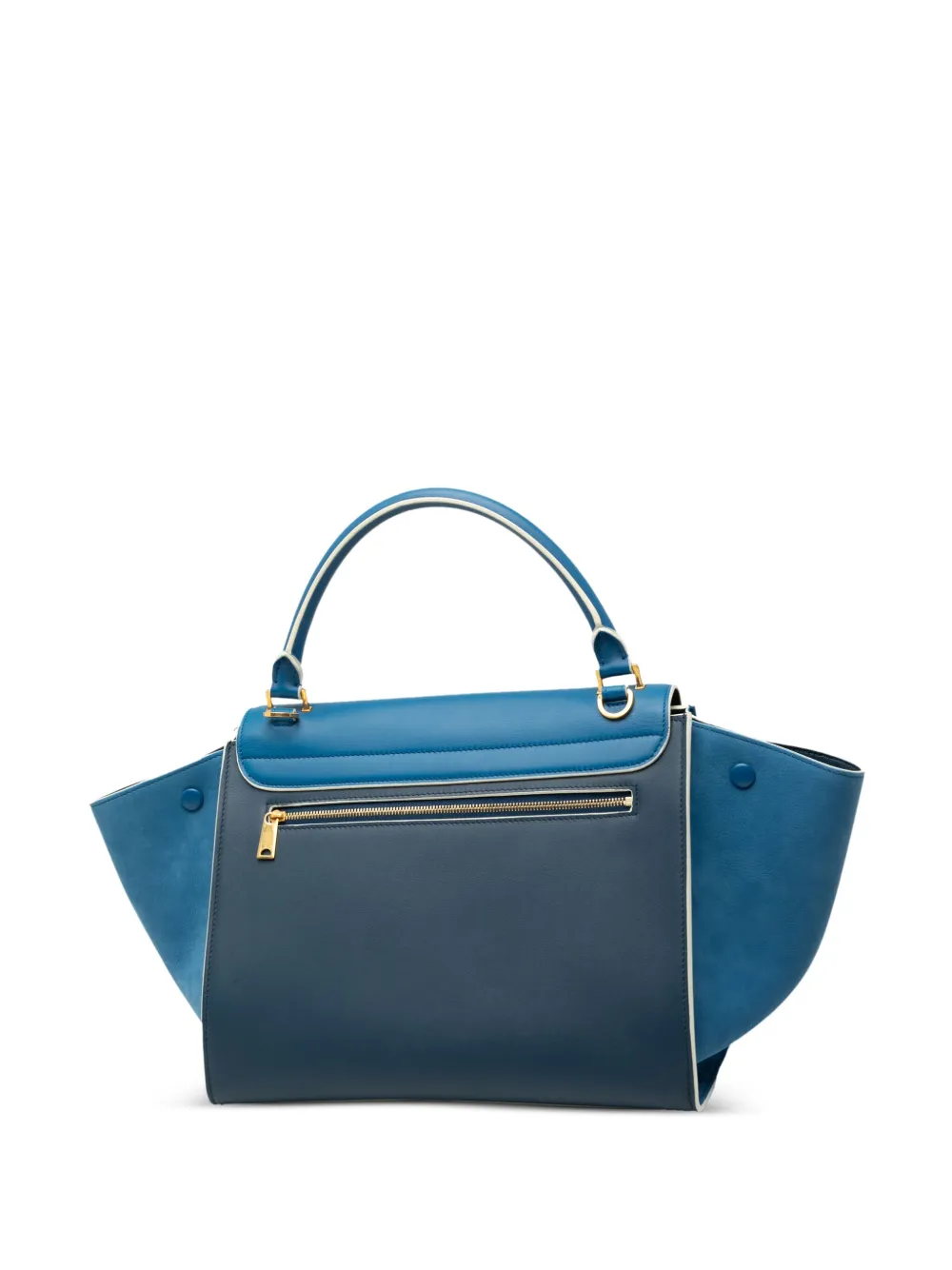 CELINE Pre-owned 2019 Small Drummed Calfskin And Suede Trapeze Satchel In Blue