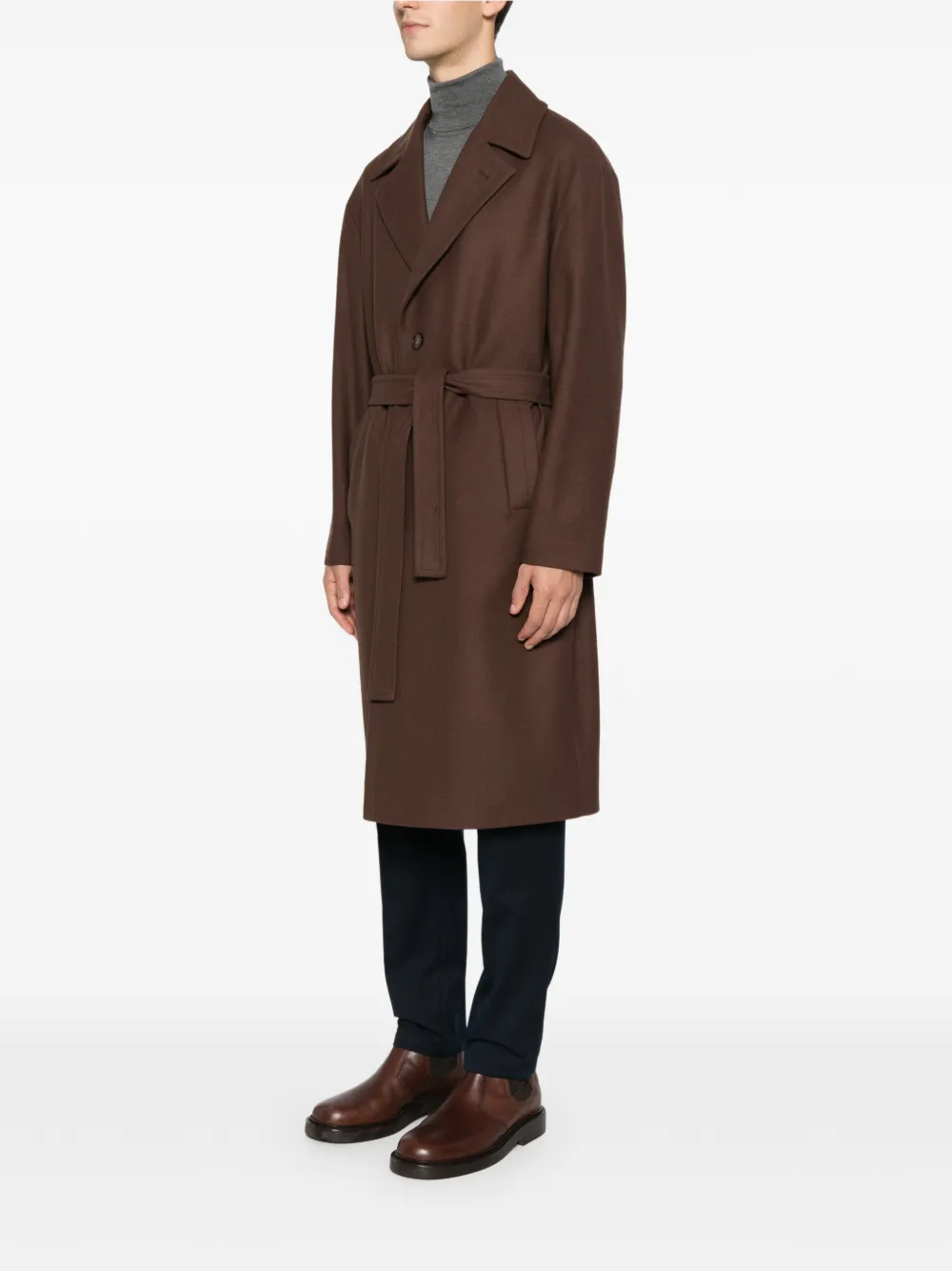 Hevo Ostuni Belted Coat In Brown