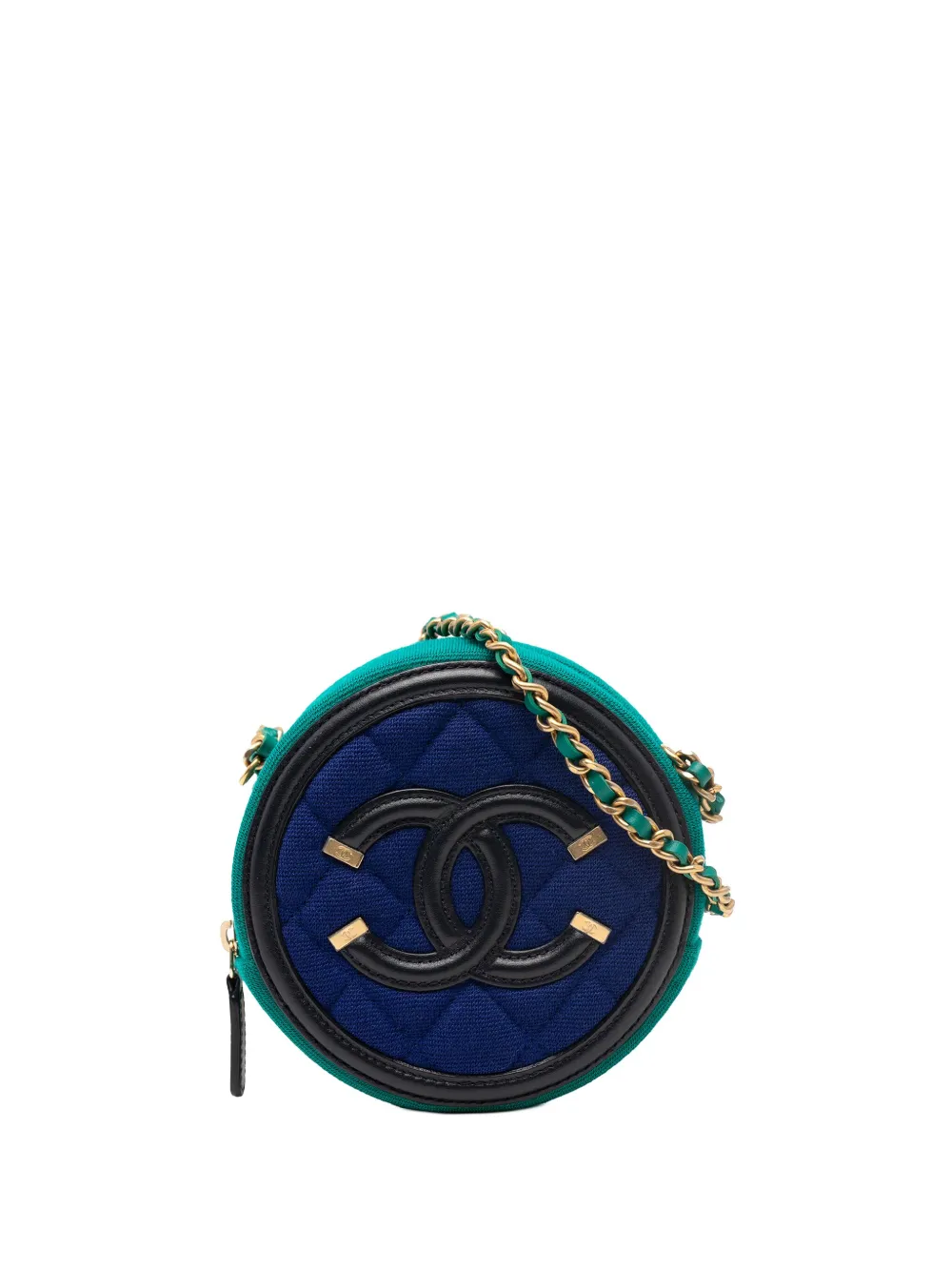 CHANEL Pre-Owned 2019 Tricolor Jersey CC Filigree Round crossbody bag CHANEL Pre-Owned 2019 Tricolor Jersey CC Filigree Round crossbody bag