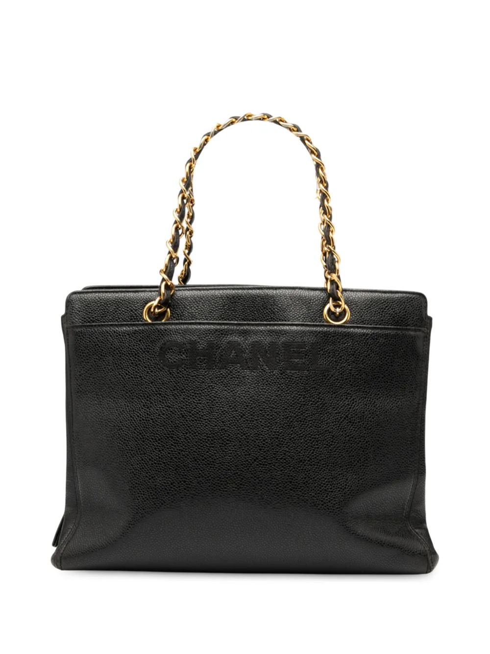 CHANEL Pre-Owned 1997-1999 Caviar Logo Chain tote bag - ブラック CHANEL Pre-Owned 1997-1999 Caviar Logo Chain tote bag - ブラック