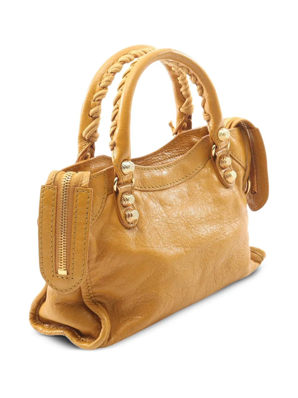 Pre-owned Balenciaga 2010-2025 Mini Lambskin Motocross City Giant 21 Satchel In Brown