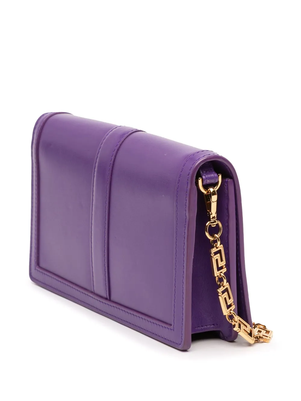 Pre-owned Versace 2023 Leather Greca Goddess Wallet On Chain Crossbody Bag In Purple
