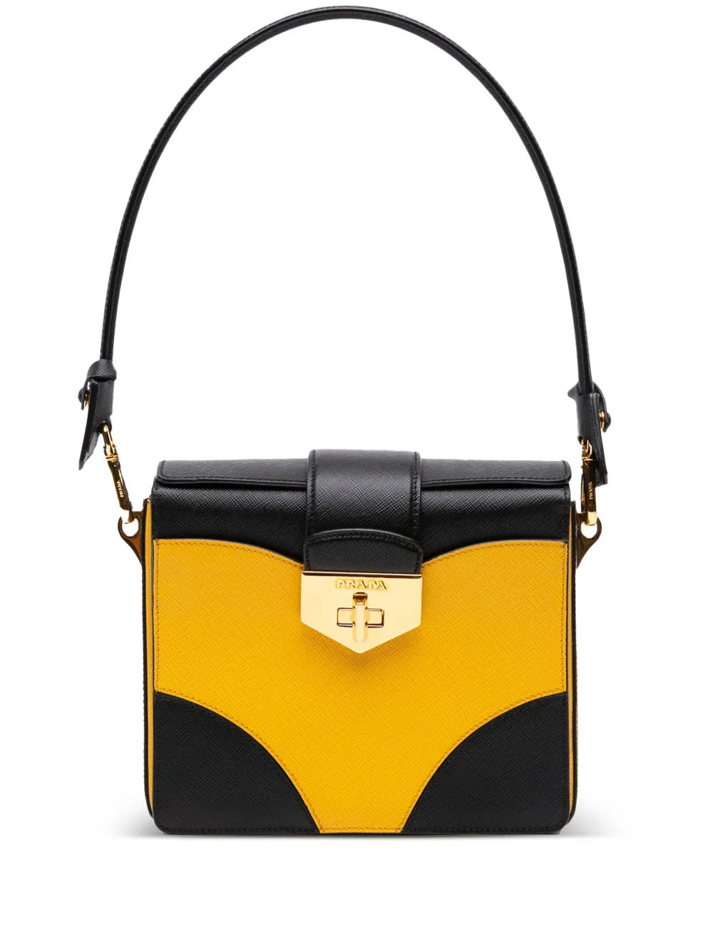 Prada Pre-Owned 2000-2025 Bicolor Saffiano Turnlock satchel - イエロー Prada Pre-Owned 2000-2025 Bicolor Saffiano Turnlock satchel - イエロー