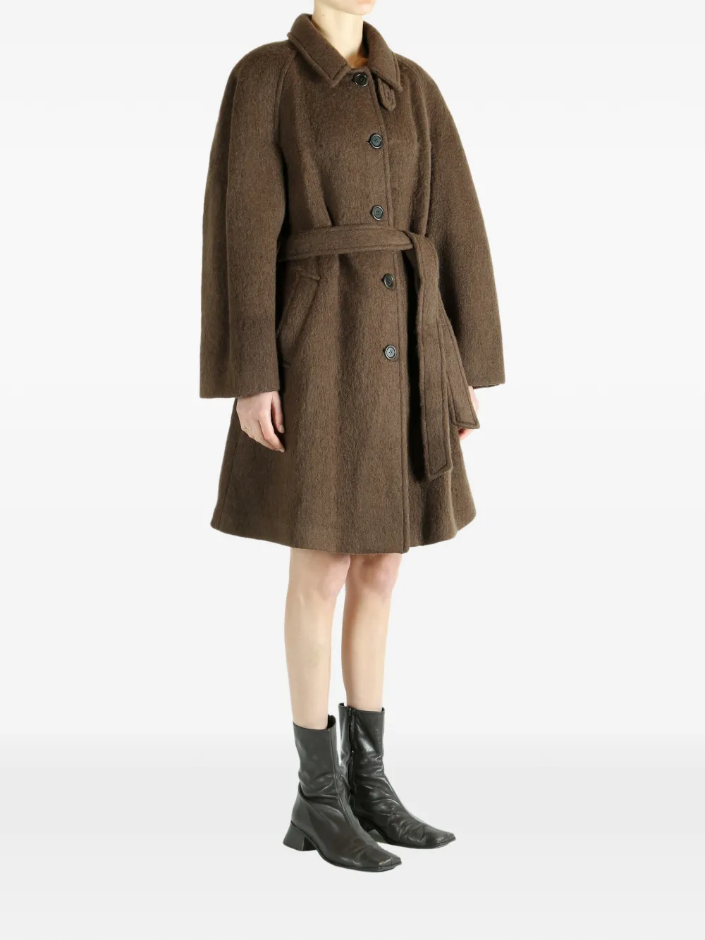 Amomento Belted Button Coat In Brown