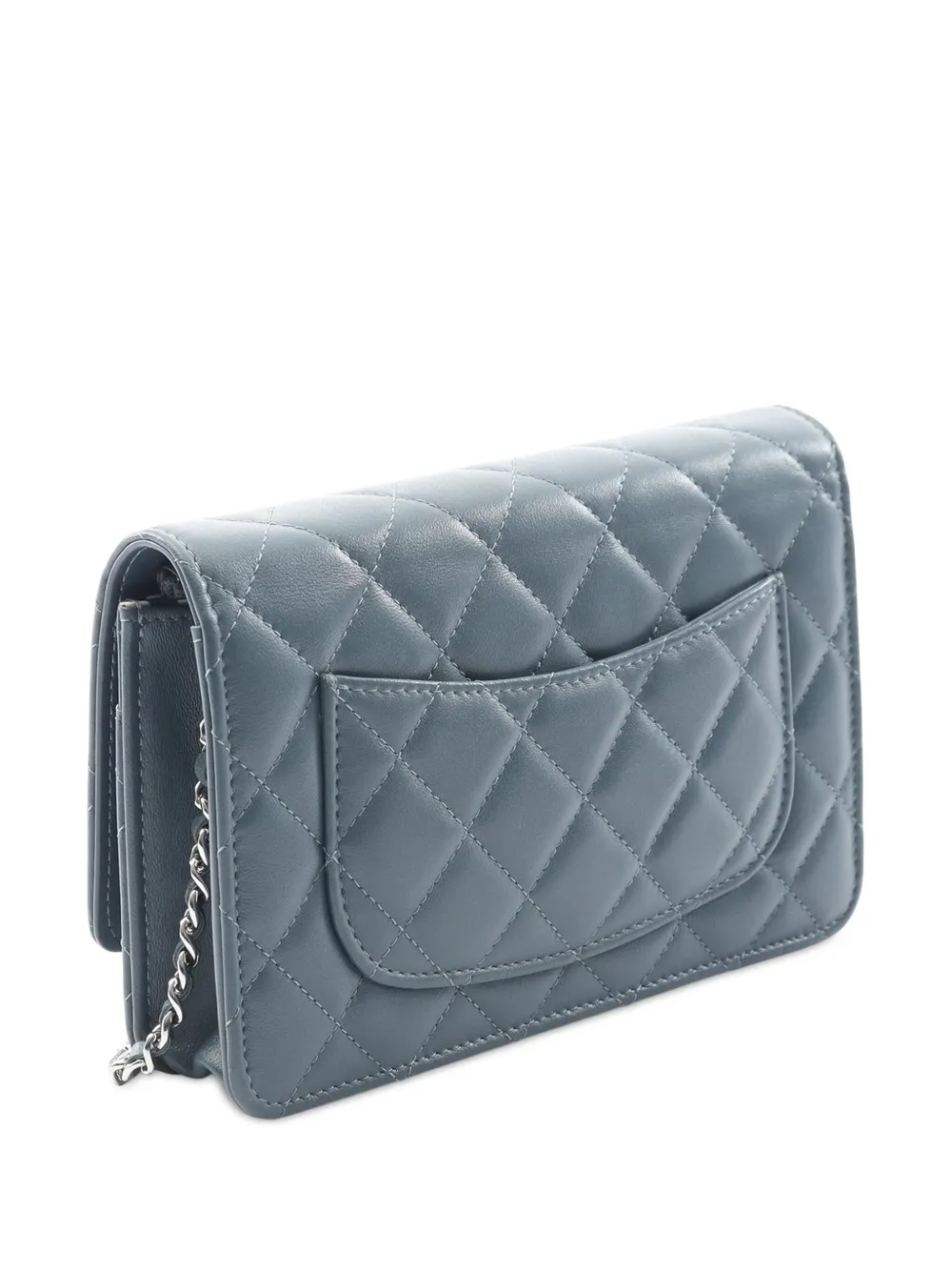 Pre-owned Chanel 2021-2025 Cc Quilted Lambskin Wallet On Chain Crossbody Bag In Green