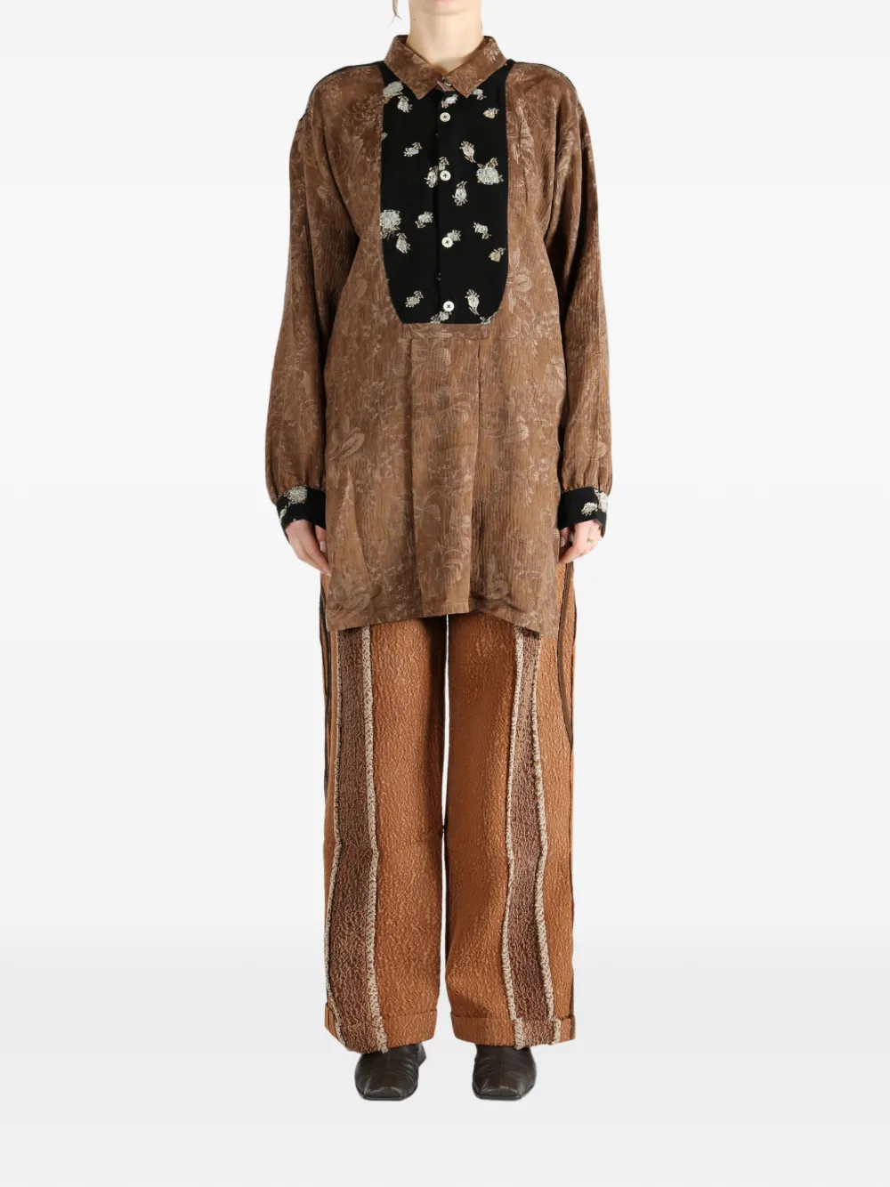 Communs Floral Print Buttoned Shirt In Brown