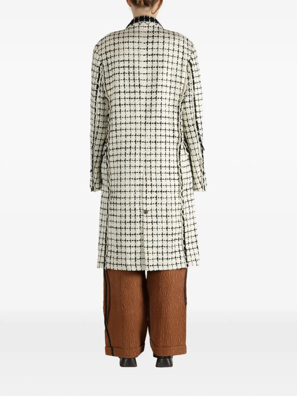 Communs Double-breasted Check Coat In White