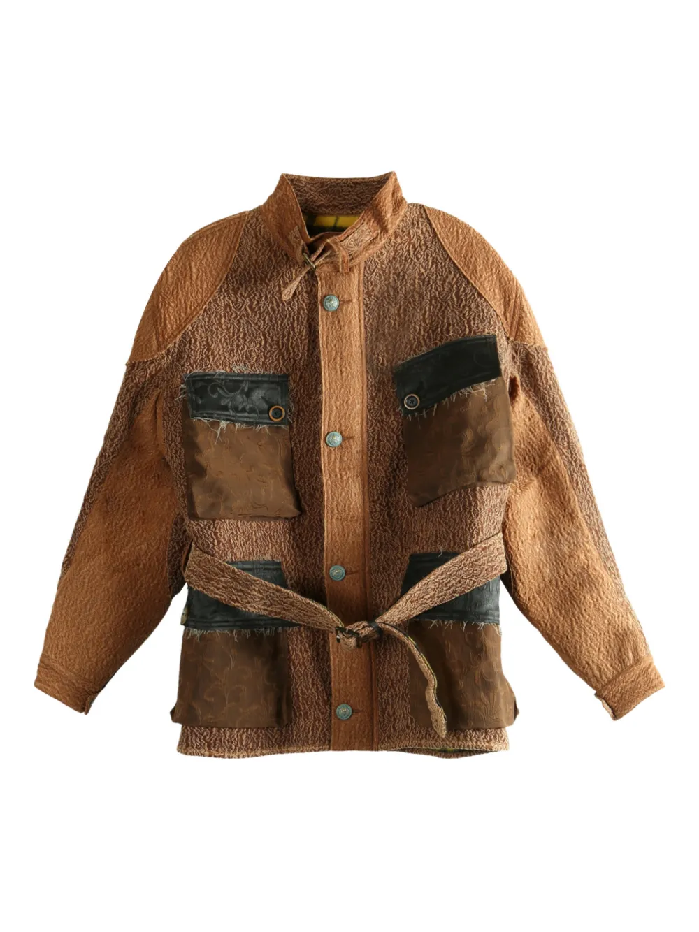 COMMUNS belted patchwork jacket | Brown | Image 1