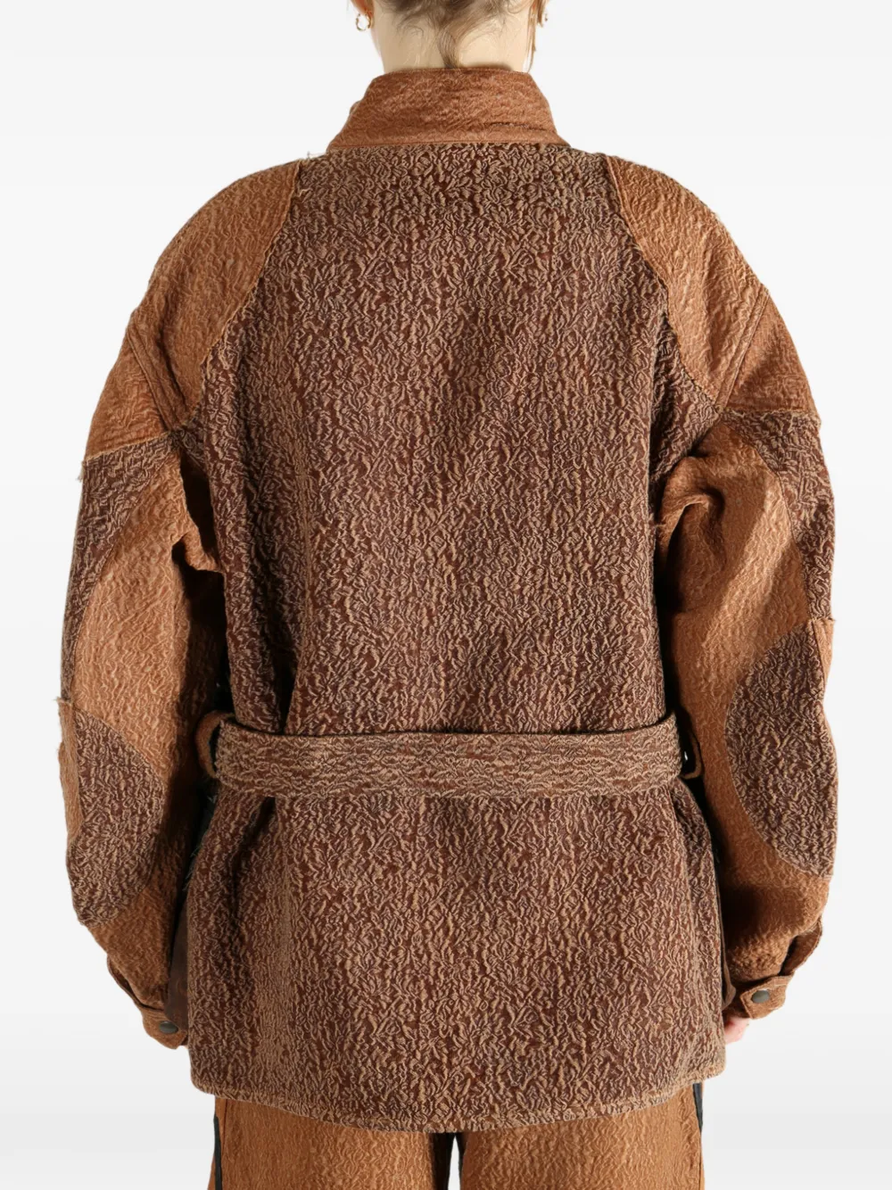 Communs Belted Patchwork Jacket In Brown