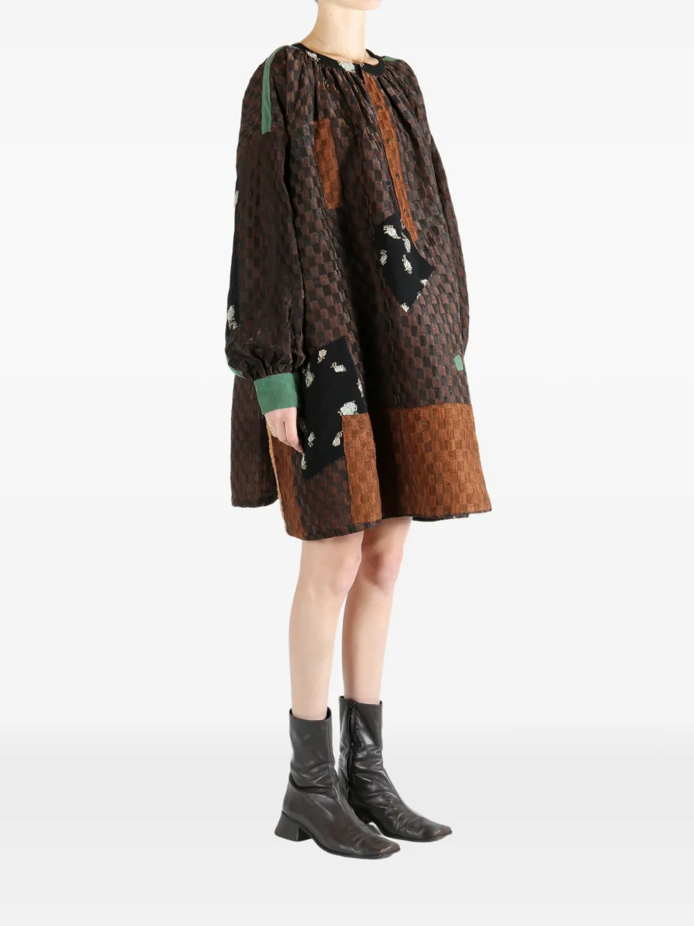 Communs Checks Patchwork Top In Brown