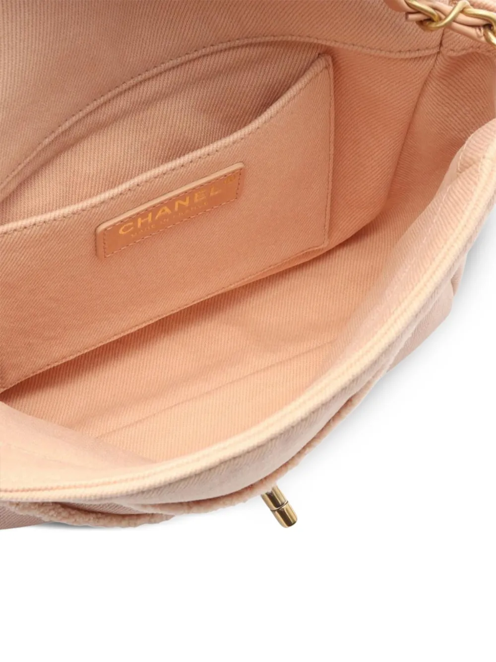 Pre-owned Chanel 2019 Small Chevron Denim Fringe Coco Flap Crossbody Bag In Pink