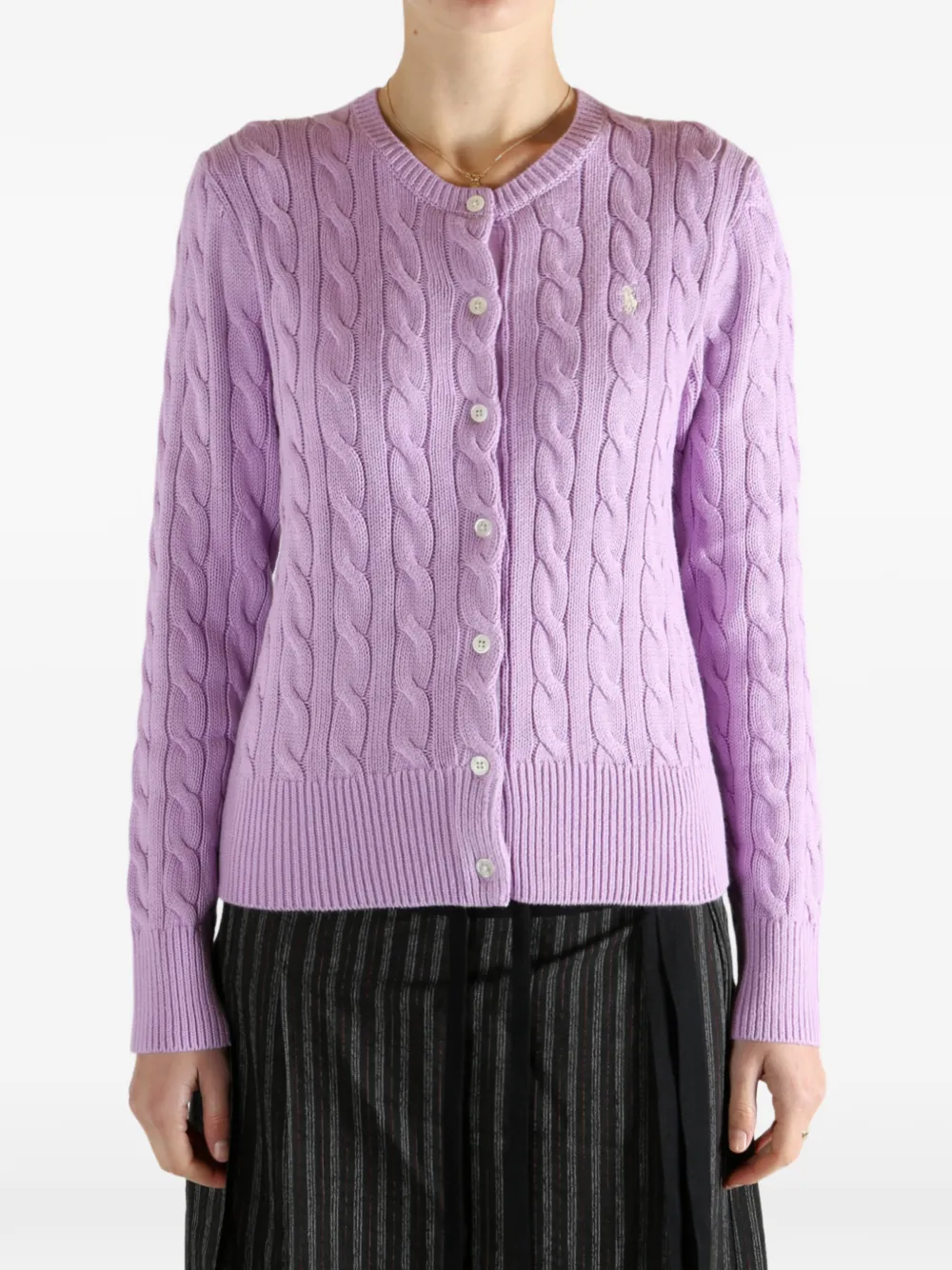 Polo Ralph Lauren Cable-knit Buttoned Cardigan In Purple