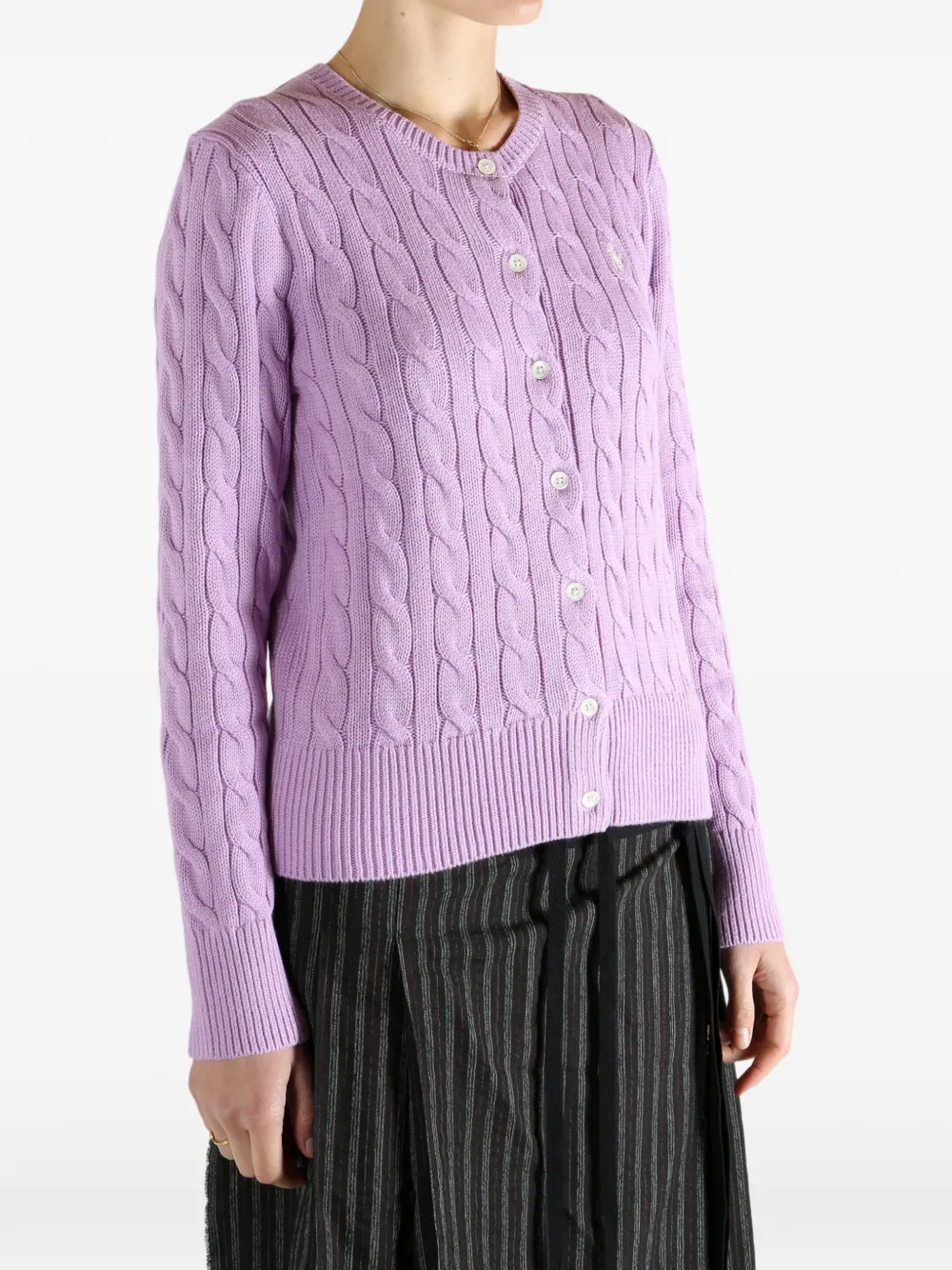Polo Ralph Lauren Cable-knit Buttoned Cardigan In Purple