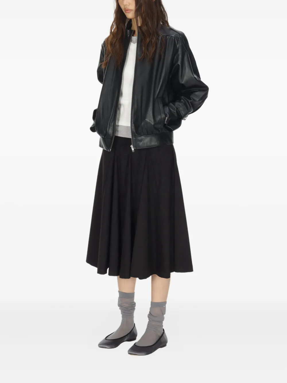 Gimaguas Long-sleeved Leather Jacket In Black